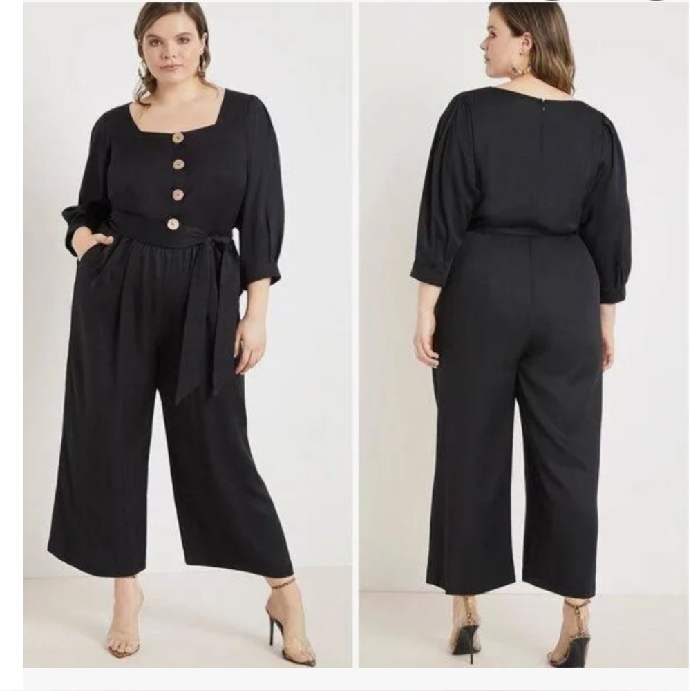 Eloquii Black Wide-Leg Jumpsuit Culotte Style